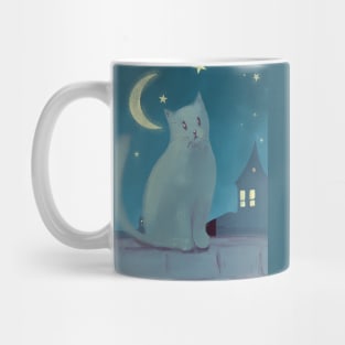 Cute cat on the roofs at night Mug